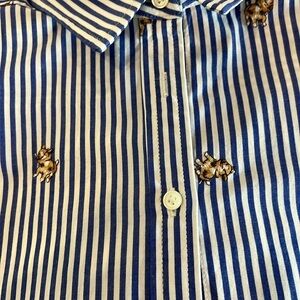 Loft Button Down Shirt Blue/white stripes with puppy embroidery medium